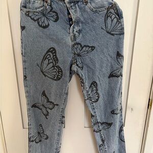 PacSun Blue Straight Leg Jeans with Butterfly Print